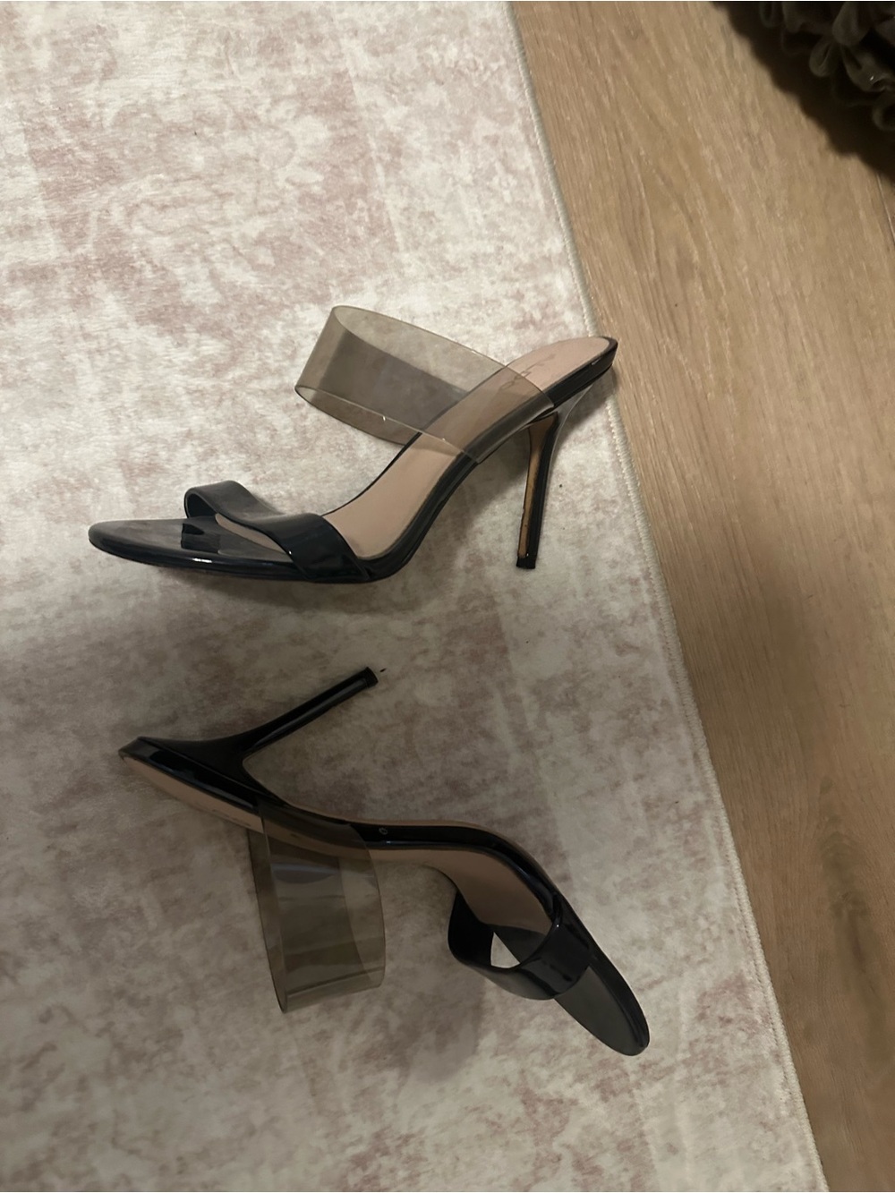Aldo Black Patent & Clear-Strap Stiletto Mules